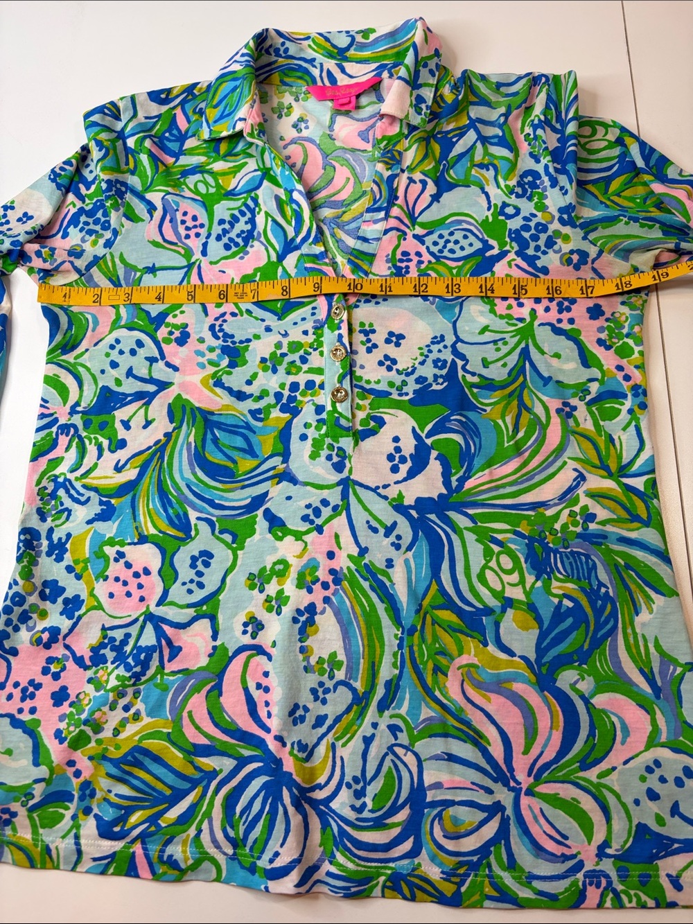 Lilly Pulitzer Floral Collared Button Front Top 3/4 Sleeve Multi Color Floral S - Picture 8 of 10